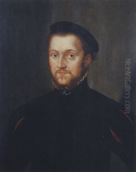 Portrait Of A Man In A Black Doublet And White Shirt by Antonis Mor Van Dashorst