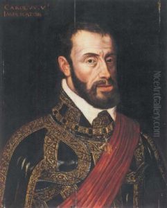 Portrait Of Emperor Charles V Wearing Ceremonial Armour by Antonis Mor Van Dashorst