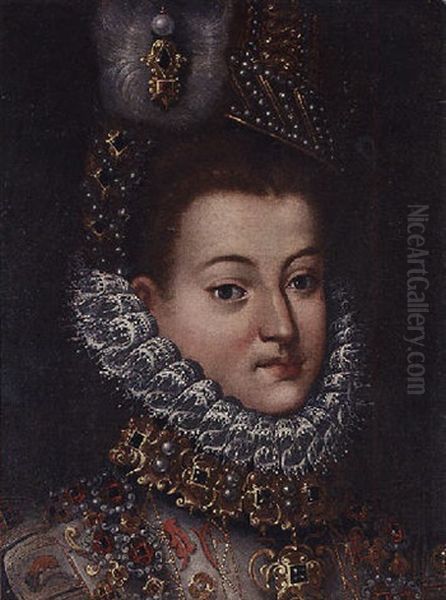 Portrait Of A Lady In An Elaborate Jewelled Costume And Headress - view 1