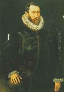 A Portrait Of A Bearded Man (theophile Keerhaert?), Wearing Black Costume With His Right Hand Resting On A Skull