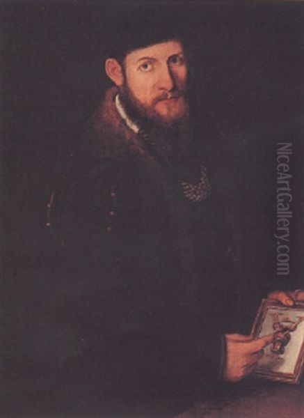 Portrait Of A Bearded Gentleman, Half Length, Wearing A Brown Coat With Fur Collar - view 1