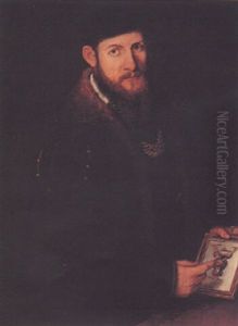 Portrait Of A Bearded Gentleman, Half Length, Wearing A Brown Coat With Fur Collar by Antonis Mor Van Dashorst