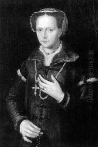 Portrait Of A Young Woman In A Fur-trimmed Gown Wearing A Jeweled Cross And Holding A Rosary