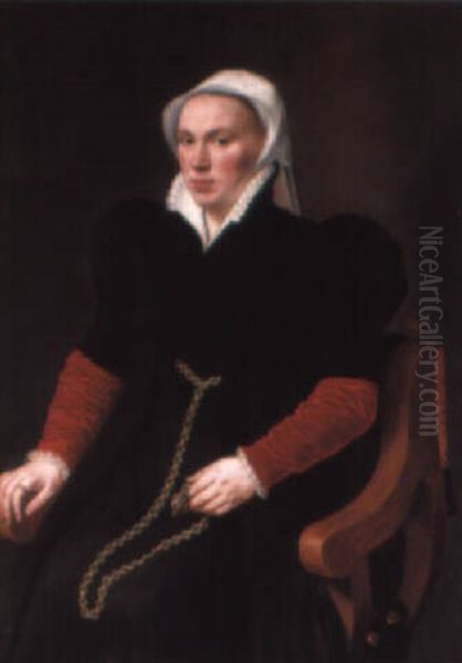 Portrait Of A Lady, Aged 35, Seated, Holding A Gold Pendant And Chain - view 1