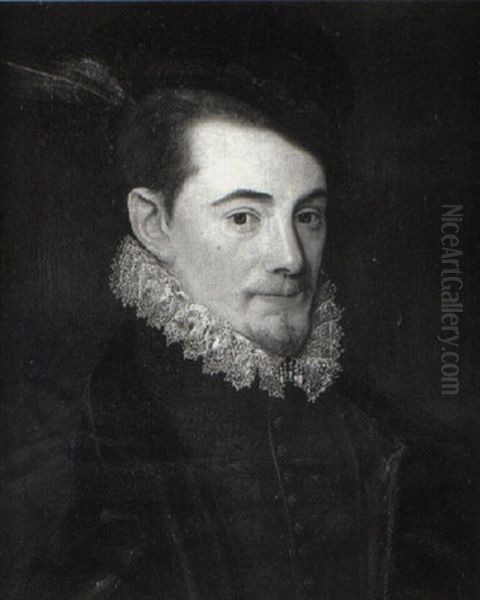 Portrait Of A Gentleman In A Black Coat And Feathered Hat - view 1
