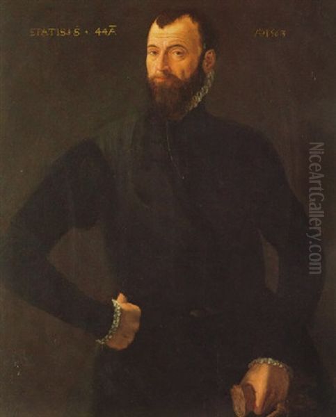 Portrait Of A Gentleman Holding A Glove - view 1