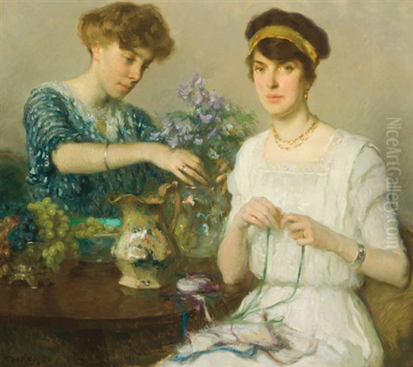 The Artist's Wife And Her Sister Arranging Flowers - view 1