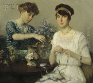 The Artist's Wife And Her Sister Arranging Flowers And Ribbons The Artist's Wife And Her Sister Arranging Flowers And Ribbons