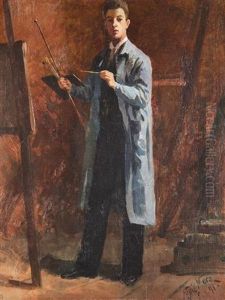 Francis Luis Mora At The Easel by Francis Luis Mora