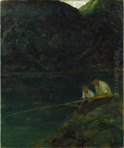 Boys Fishing In Litchfield Hills by Francis Luis Mora