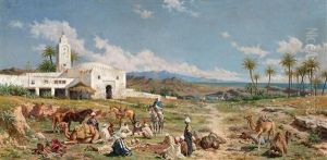 Paisaje Del Norte De Africa (descanso De Una Caravana Mora) by Tomas Moragas Torras