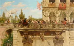 Elegant Figures On A Balcony by Tomas Moragas Torras