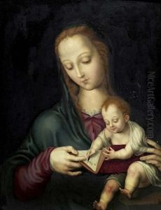 Madonna Mit Kind In Einem Buch Schreibend