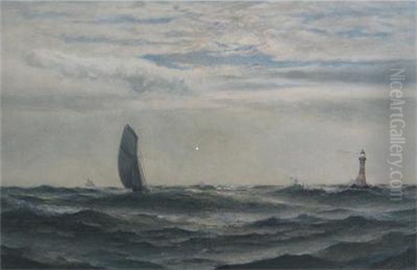 Sailing Ship By A Lighthouse At Dusk - view 1