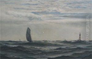 Sailing Ship By A Lighthouse At Dusk