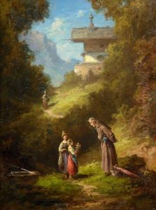Ein Junges Madchen Uberreicht Einem Monch Einen Blumenstraus by Willy Moralt