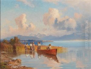 Fisherman On Lake Chiemsee Fisherman On Lake Chiemsee