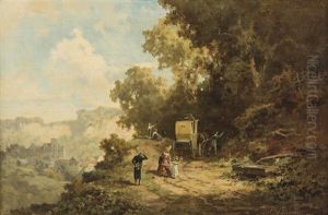 Die Postkutsche Auf Der Bergstrase Mit Personenstaffage by Willy Moralt