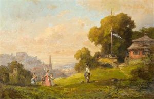 Festliche Gesellschaft Vor Der Marburger(?) Stadtkulisse by Willy Moralt