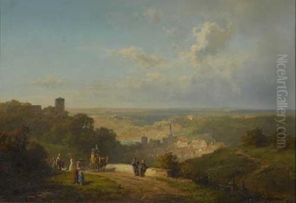 Spazierganger Und Postkutsche Uber Der Stadt - view 1