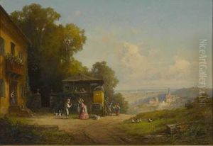Ankunft Der Postkutsche Beim Gasthaus Uber Der Stadt by Willy Moralt
