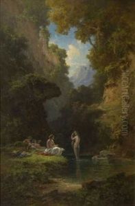Badende Am Waldteich by Willy Moralt