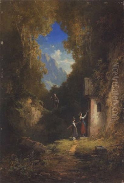 Zwei Dirndl Vor Der Waldkapelle - view 1