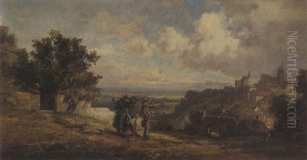 Wandermmusikanten Vor Einer Alten Stadt - view 1