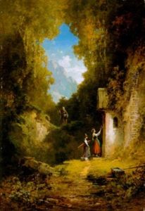 Zwei Dirndl Schmucken Die Waldkappelle In Der Sonnigen Schlucht by Willy Moralt