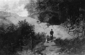 A Man Walking With His Dog In The Country by Willy Moralt