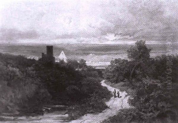 Sommerliche Landschaft Mit Wanderern Vorn - view 1