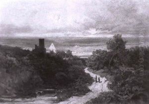 Sommerliche Landschaft Mit Wanderern Vorn