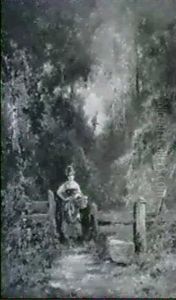 Junges Madchen Am Brunnentrog Auf Dem Waldweg