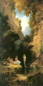 Badende Madchen Am Waldquell