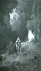 Stelldichein Des Jagers Mit Der Sennerin Vor Der Waldkapelle by Willy Moralt