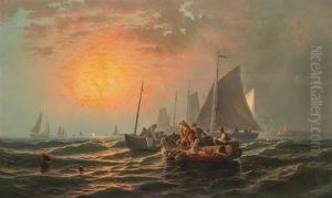 Fishing Boats At Sea by Edward Moran