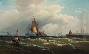 View Of Paulus Hoeck (hook), New Jersey From New York Harbor by Edward Moran