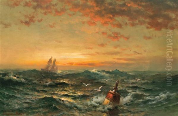 Sunrise Seascape With Buoy - view 1