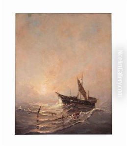Ship Amongst Wreckage Near New Castle Harbor by Edward Moran