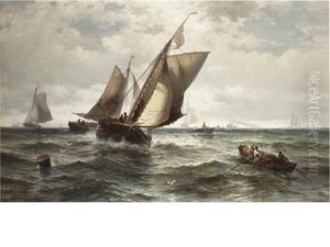 Fishing Boats In A Stormy Sea by Edward Moran