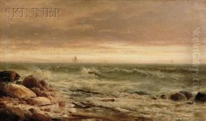 Waves On A Rocky Shore by Edward Moran