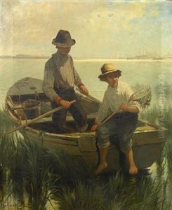 Boys Fishing Out Fishing by Edward Moran