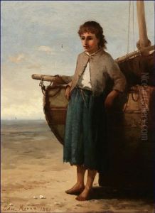 Figure Leaning Against A Boat