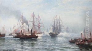 Reception Of The "isere" In New York Bay by Edward Moran