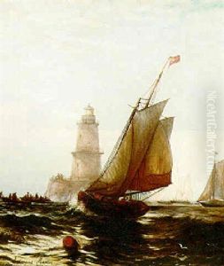 Sailing By The Lighthouse by Edward Moran