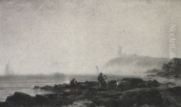 Children Crabbing Near Montauk Point Lighthouse - view 1