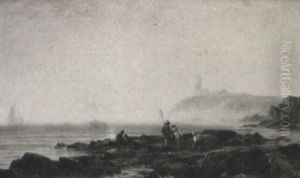 Children Crabbing Near Montauk Point Lighthouse