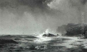 Coastal View With Distant Ships by Edward Moran