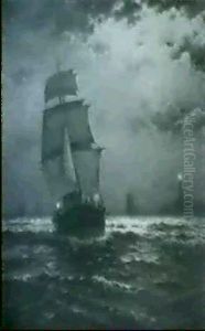 Merchant Ship Skirting The Lighthouse Point by Edward Moran