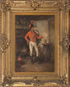 A Soldier Standing By A Kitchen Fire